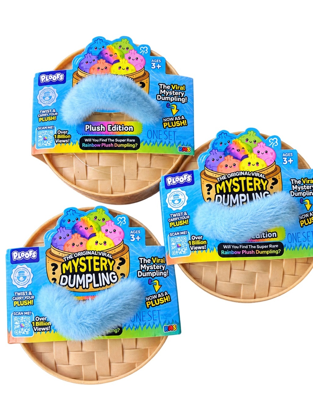 LOT OF 3 -**NEW** RMS Viral Mystery Dumpling PLUSH, Rainbow Plush Edition